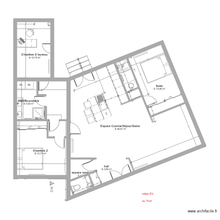 Maison. Plan de 3 pièces et 100 m2