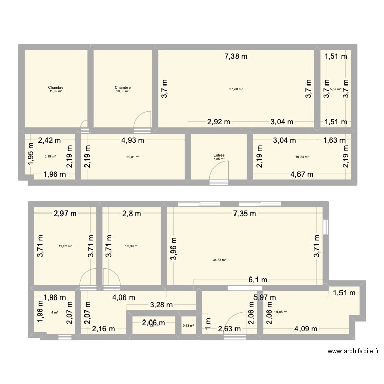 36 Av de la république. Plan de 15 pièces et 164 m2