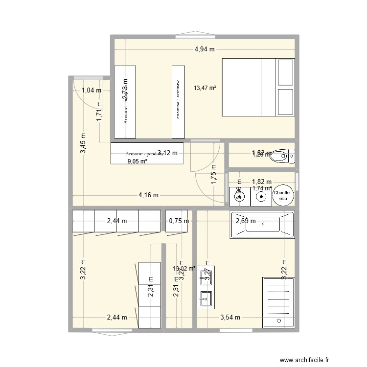 18 octobre. Plan de 5 pièces et 45 m2