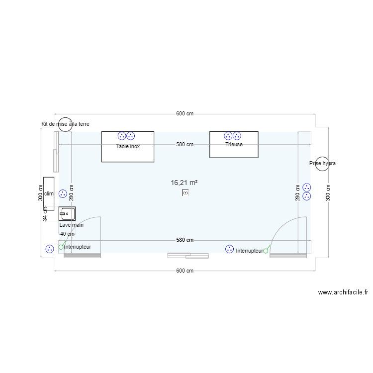 Laboratoire transformation d'oeufs. Plan de 1 pièce et 16 m2