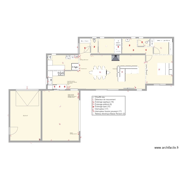 Corse maison éclairage. Plan de 8 pièces et 151 m2