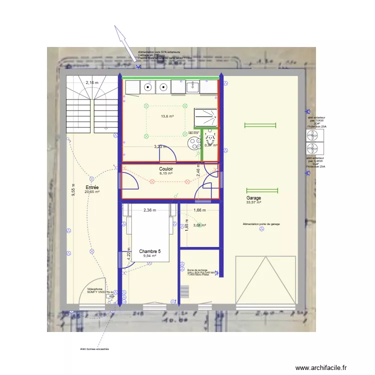 RDJ - Projet plan eletrique v2 +gaine. Plan de 7 Pièces et 88 m²