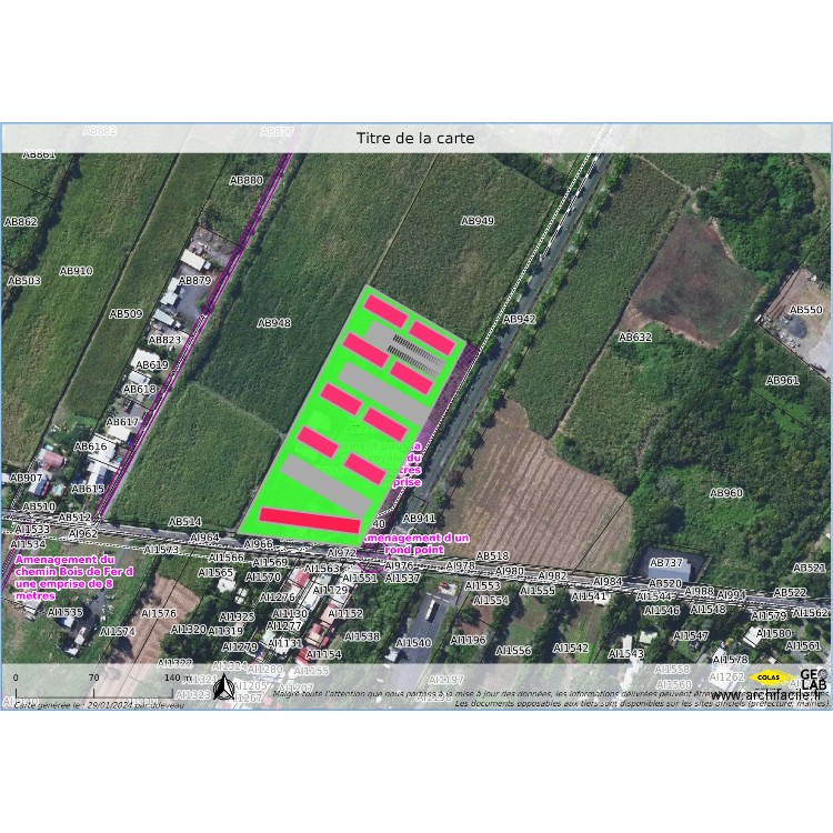 COLOSSE AB 939 ( parcelle entière) . Plan de 13 pièces et 11598 m2