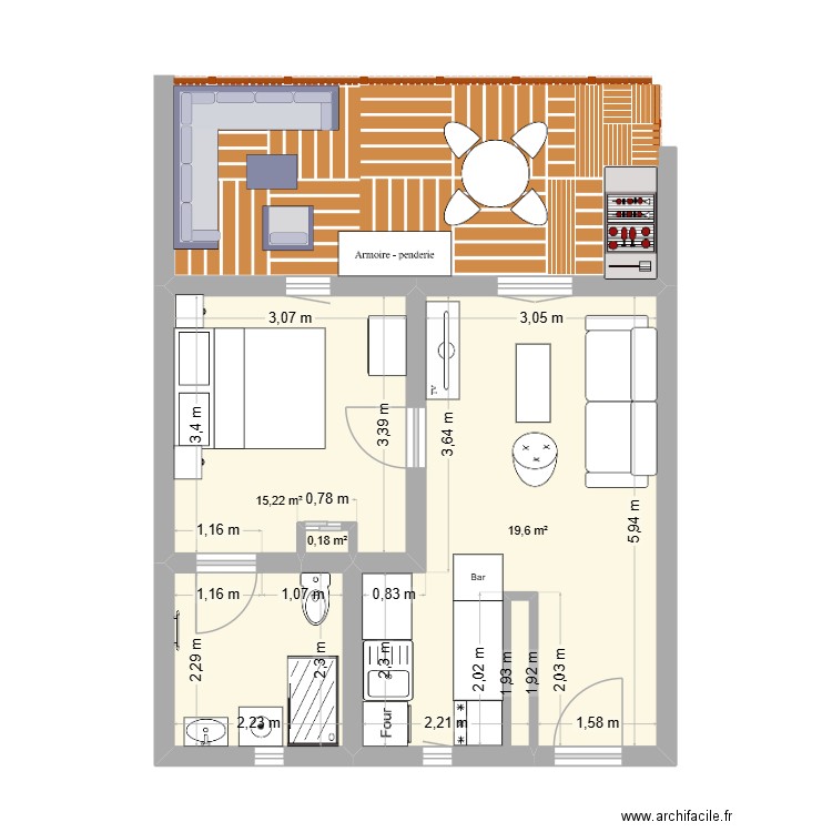 appart Lanton. Plan de 3 pièces et 35 m2