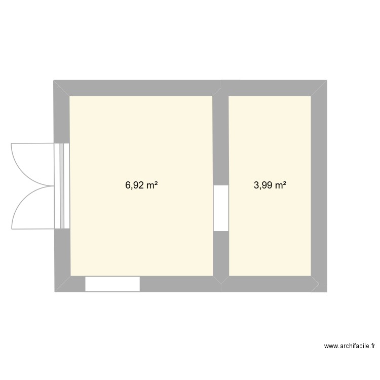 cuicine. Plan de 2 pièces et 11 m2