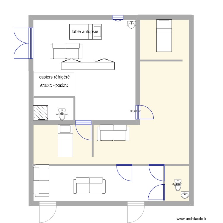 FUNÉ. Plan de 2 pièces et 42 m2
