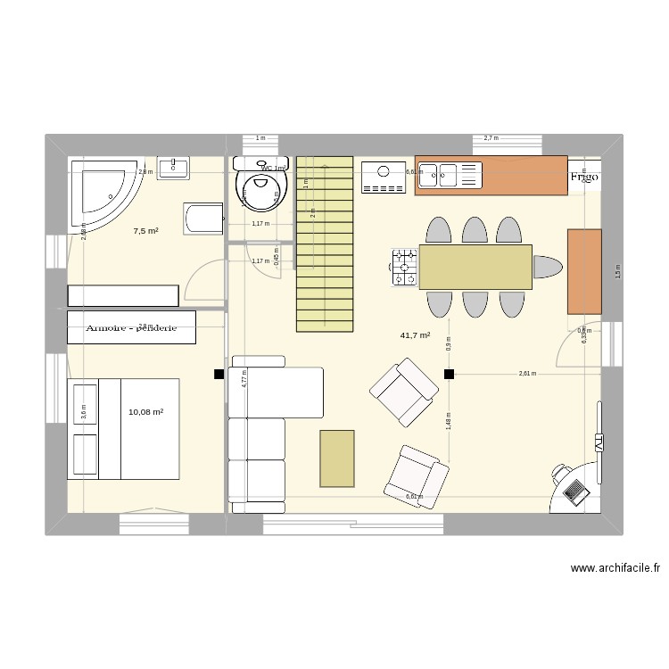 plan 1. Plan de 3 pièces et 59 m2