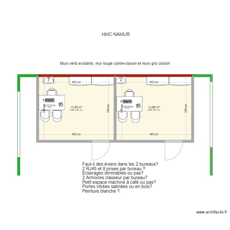 HMC NAMUR. Plan de 2 pièces et 27 m2