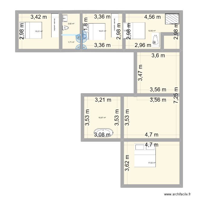 étage compeyre. Plan de 8 pièces et 94 m2