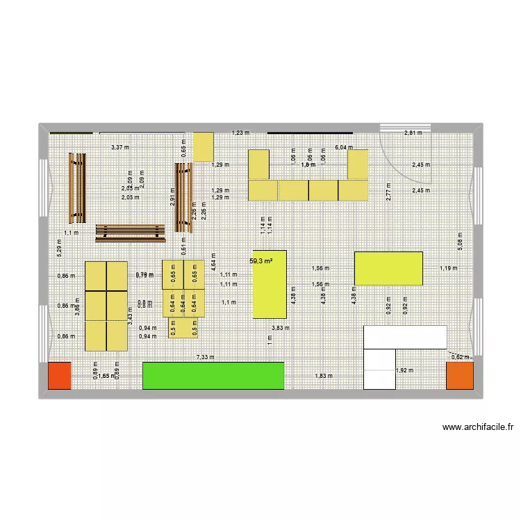 GS-CP. Plan de 1  et 59 m²
