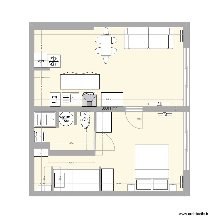 valfréjus. Plan de 1 pièce et 39 m2