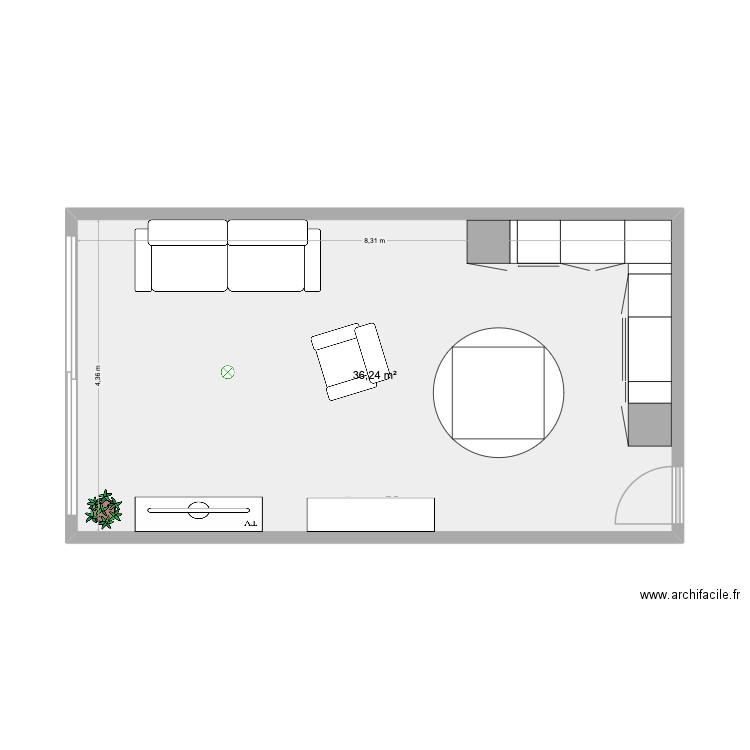 Appartement-Salon. Plan de 1 pièce et 36 m2