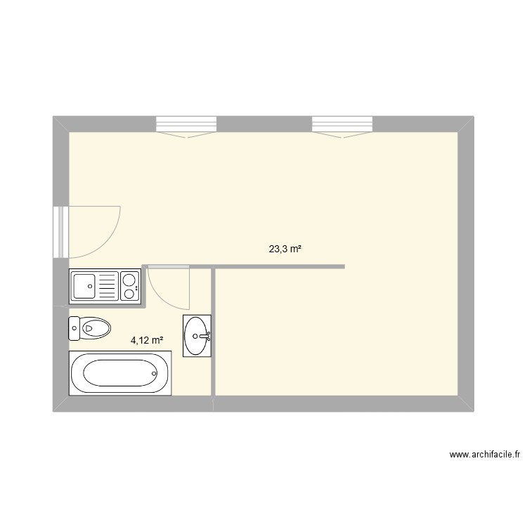 5 Cerf Volant. Plan de 2 pièces et 27 m2