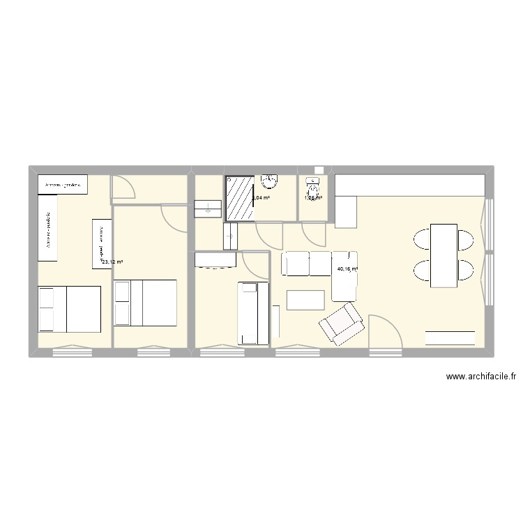 Champ 2. Plan de 4 pièces et 68 m2