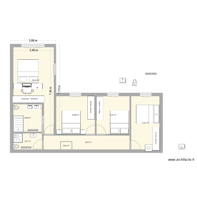 Pen al lann2. Plan de 8 pièces et 69 m2