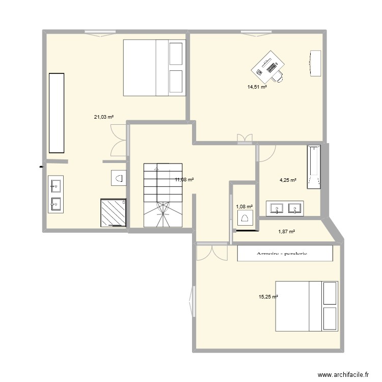 feng shui. Plan de 7 pièces et 69 m2