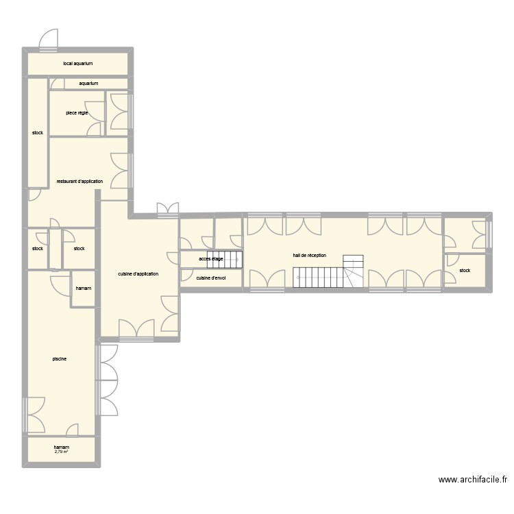 hotel jourdain rdc. Plan de 19 pièces et 100 m2