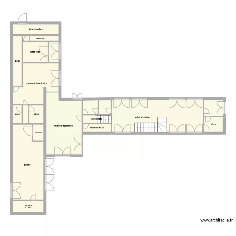 hotel jourdain rdc. Plan de 19 pièces et 100 m²