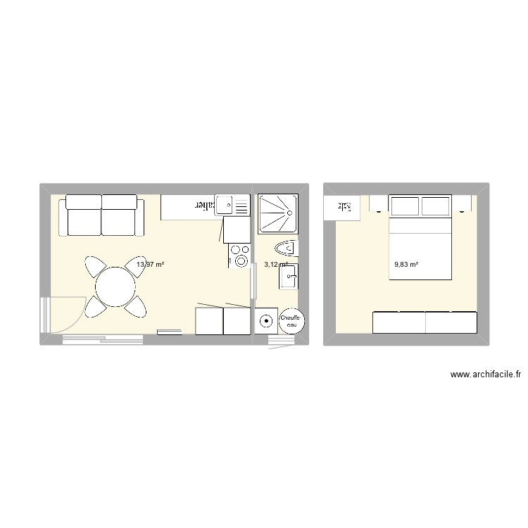 Maison projet. Plan de 3 pièces et 27 m2