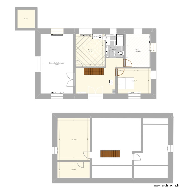 Bergerie. Plan de 10 pièces et 104 m2