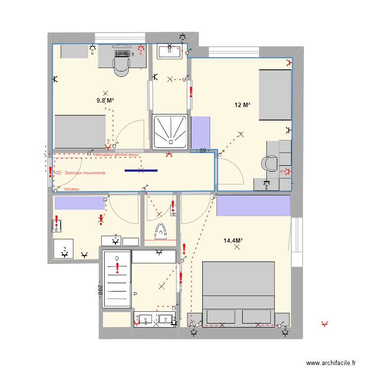 PLAN ZONE NUIT 16-08-25  -  1-50. Plan de 6 pièces et 58 m2