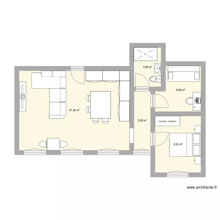 appart Mathieu. Plan de 5 pièces et 55 m²