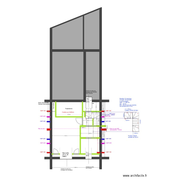 BAUCQ 77 4e étage Escaliers/Trémie. Plan de 10 pièces et 89 m2