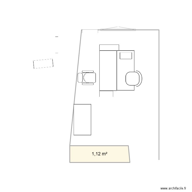 Bureau 2. Plan de 1 pièce et 1 m2