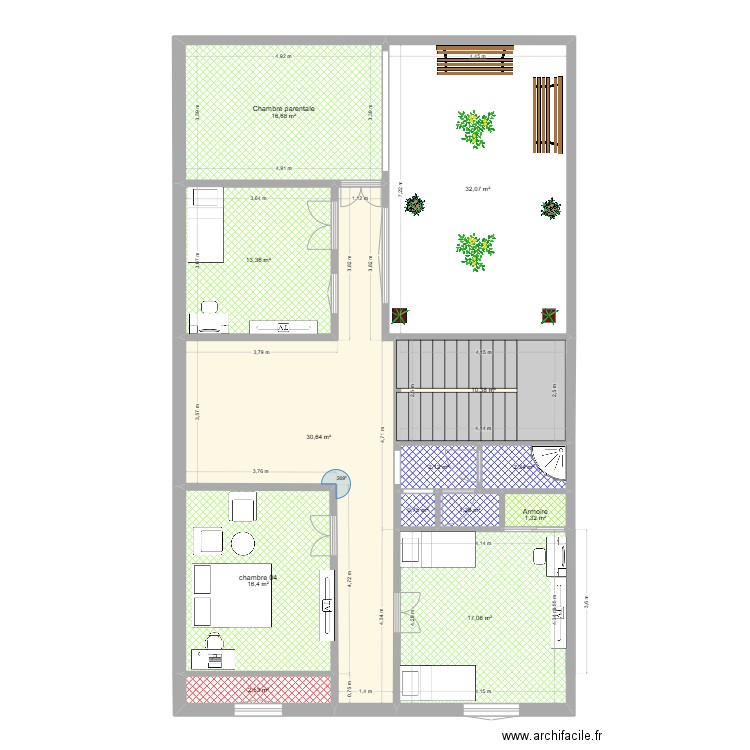 1 er. Plan de 13 pièces et 147 m2