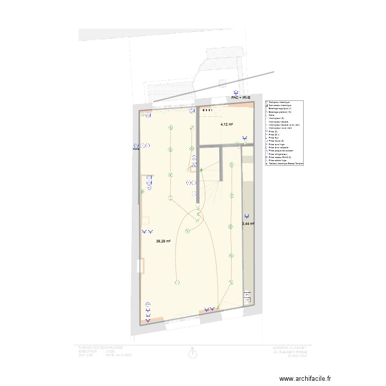 sarazin_rdc. Plan de 3 pièces et 44 m2