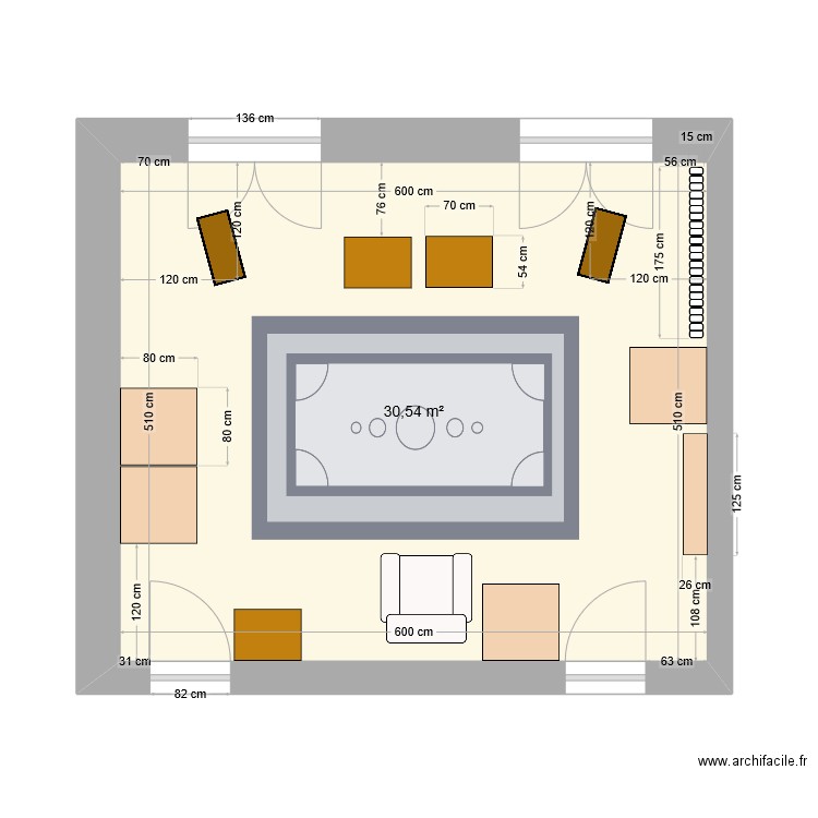 Salle de musique. Plan de 1 pièce et 31 m2