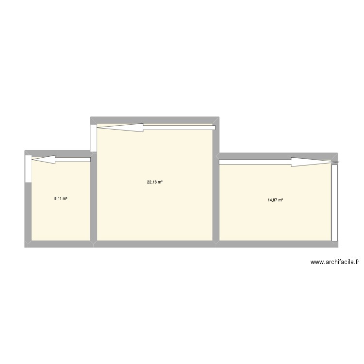 gouttieres. Plan de 3 pièces et 45 m2