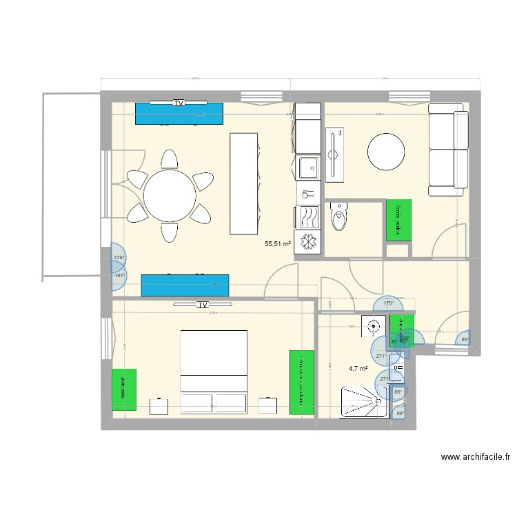 azuria plan 1. Plan de 2 pièces et 60 m2