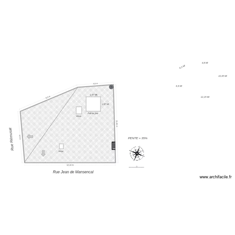 plan_toiture_avant_2. Plan de 1  et 111 m²
