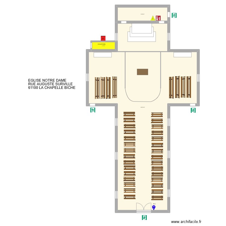 Eglise la chapelle biche. Plan de 3 pièces et 362 m2