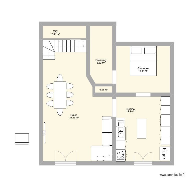 rdc brens. Plan de 6 pièces et 67 m2