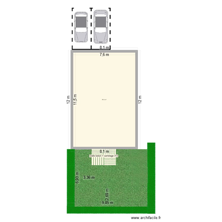 plan de masse. Plan de 1 pièce et 87 m2