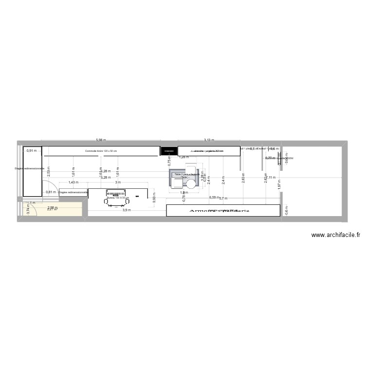 minouche 2. Plan de 1 pièce et 2 m2