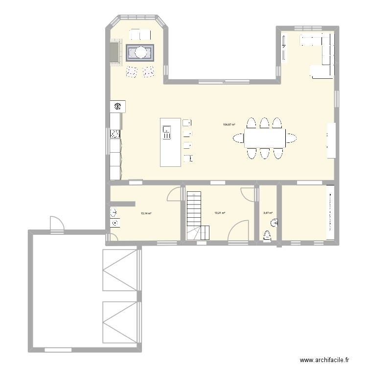 RDC maison. Plan de 4 pièces et 135 m2