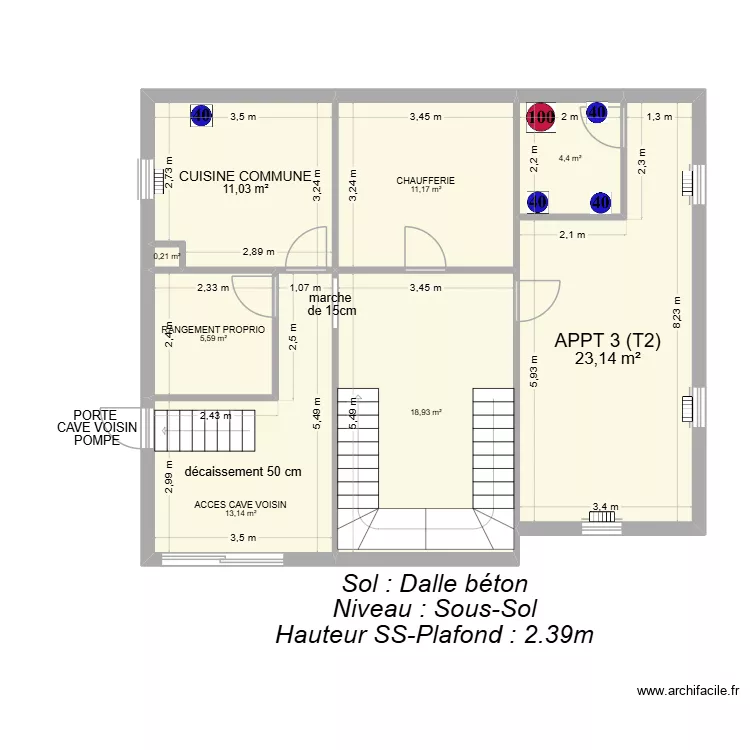 IMM CLUSES : SS SOL + Appt N&deg;3 (T2). Plan de 8  et 88 m²