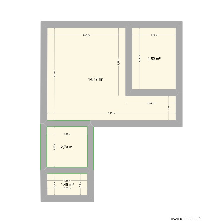 Aooartement 5ème. Plan de 4 pièces et 23 m2
