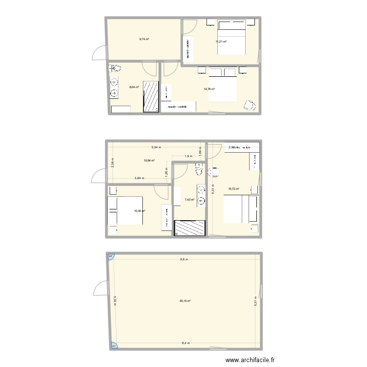 Soligny - Grenier 2. Plan de 9 pièces et 133 m2