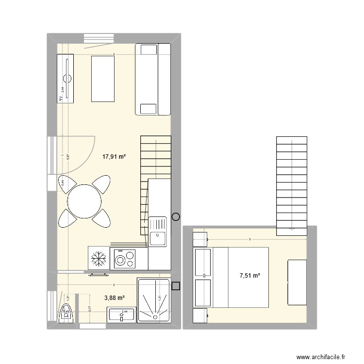 studio vaison rdc. Plan de 3 pièces et 29 m2