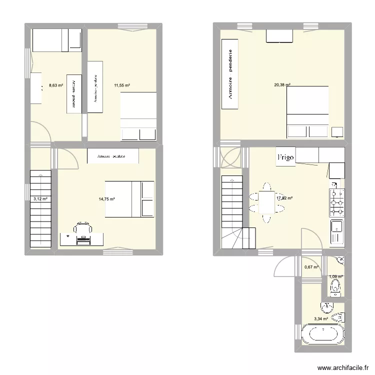 Belvaux 1 er étage. Plan de 9 et 81 m² Belvaux 1 er étage. Plan de 9 et 81 m²