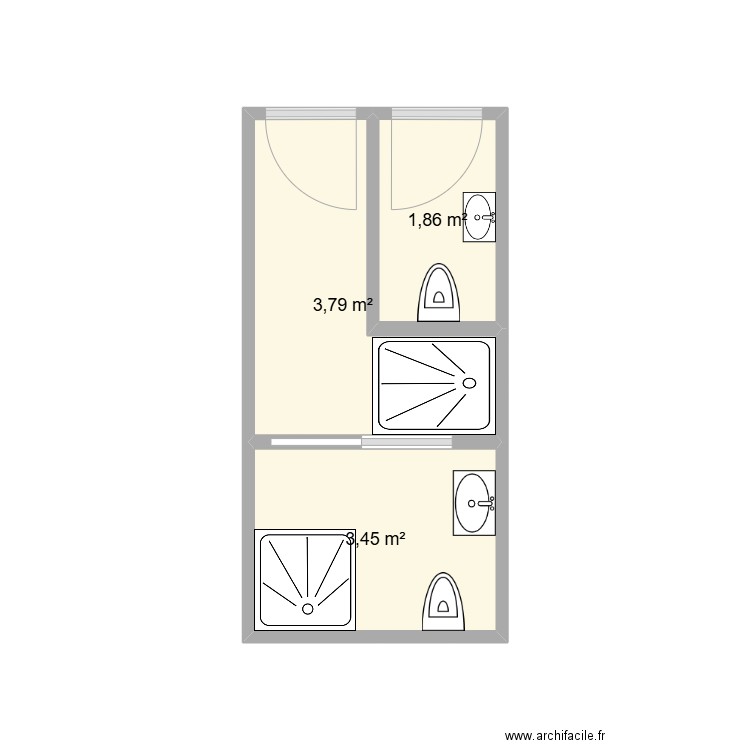 réaménagement sdb x2. Plan de 3 pièces et 9 m2