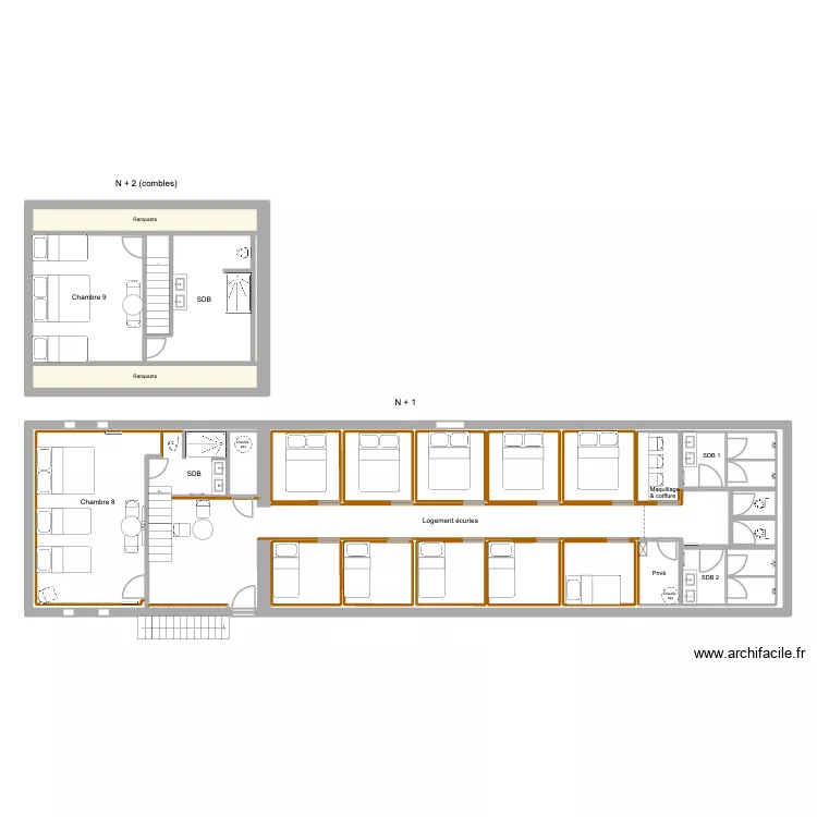 Plans chambre 8-9 + écuries. Plan de 29 Pièces et 271 m² Plans chambre 8-9 + écuries. Plan de 29 Pièces et 271 m²