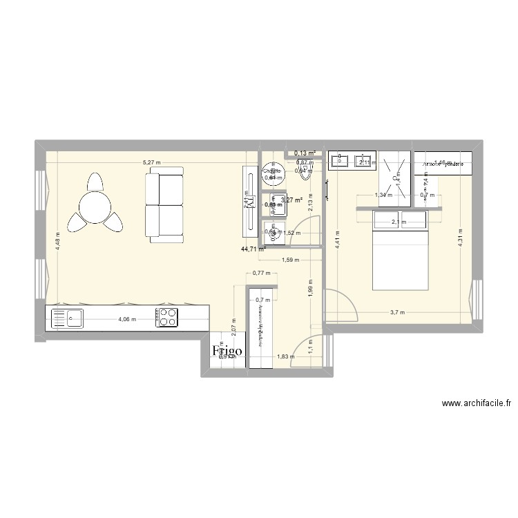 ANSE 1ER ETAGE. Plan de 3 pièces et 48 m2