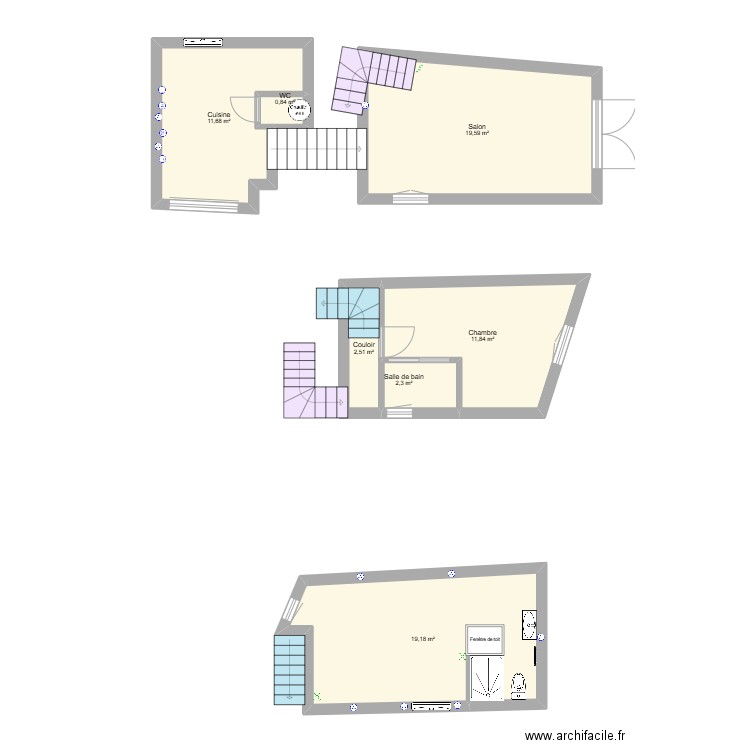 Bagnols. Plan de 7 pièces et 68 m2