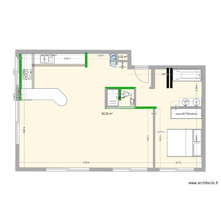 IMMEUBLE RUSSE PLAN 4. Plan de 3 pièces et 66 m2