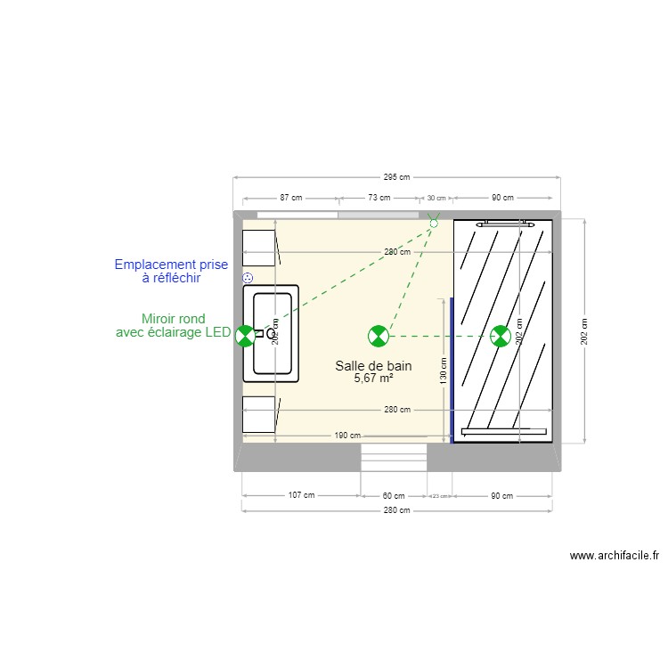 Salle de bain. Plan de 1 pièce et 6 m2